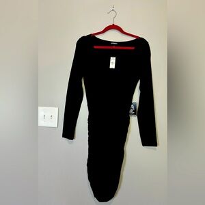 Express black long sleeve scrunch dress